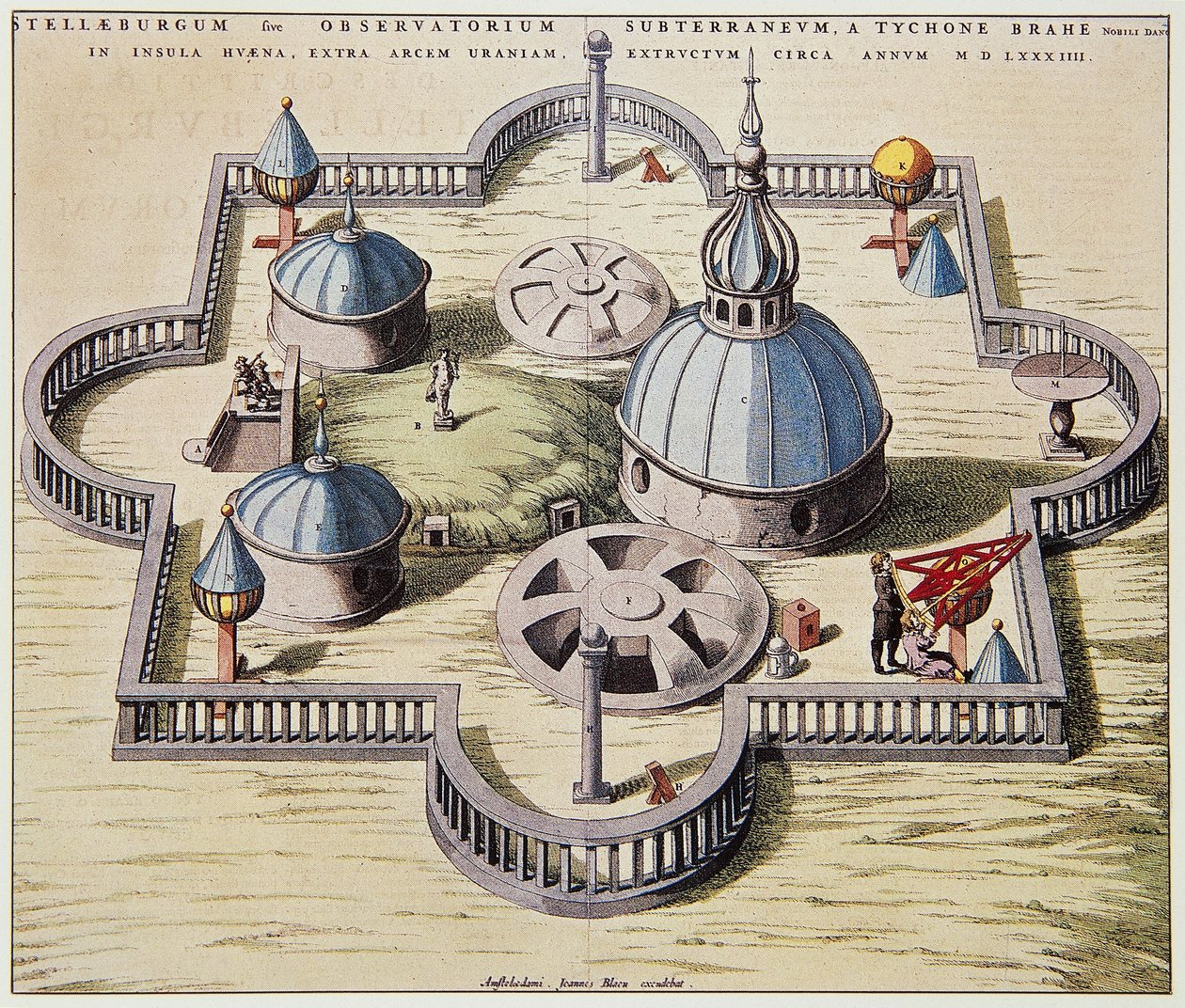 Stelleburgum sive Observatorium Subterraeum, underjordisk astronomisk observatorium ved Stjerneborg (Stjerneborg), designet af Tycho Brahe (1546-1601) på øen Hven, Danmark, tegning af Willem Blaeu, ca 1595. af Willem Blaeu