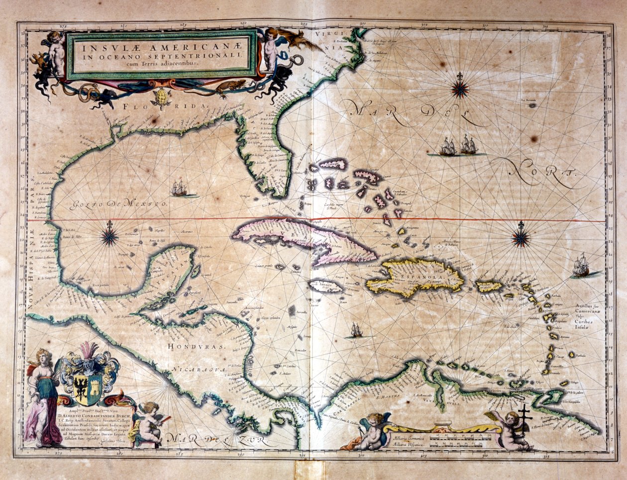 Det Caribiske Hav: Den Mexicanske Golf og det Caribiske Hav fra Wilhelm Blaeus Atlas af Willem Blaeu