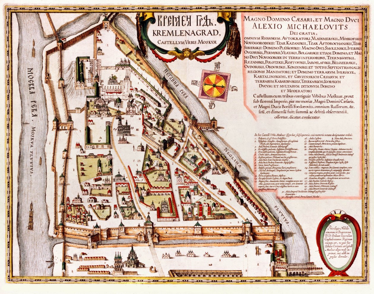 Moskva Kreml-kort fra det 16. århundrede af Willem Blaeu