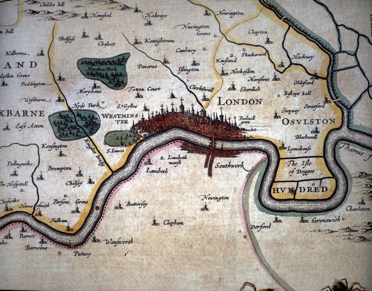 Udsigt over London og dets omgivelser. Atlas af W. Blaeu af Willem Blaeu