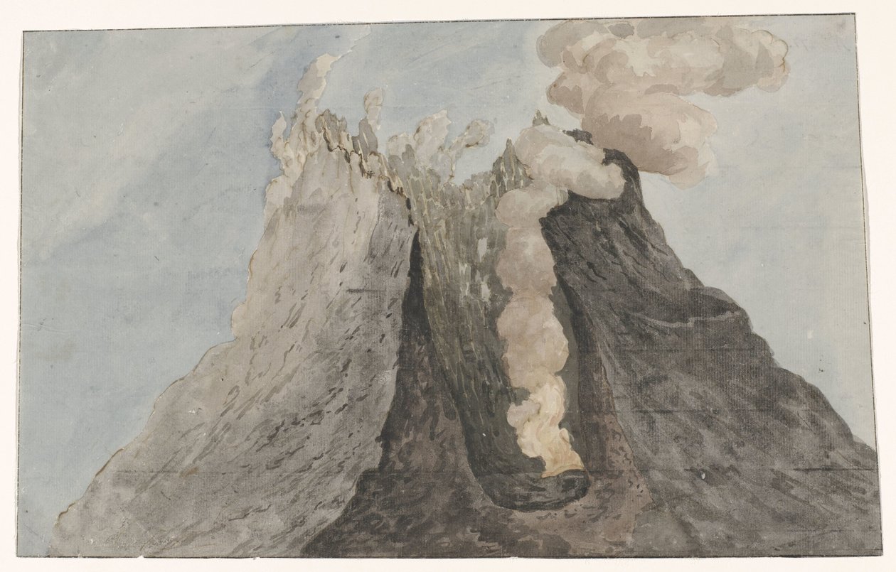 Inderside af krater Etna Indvendig visning af Etna-krateret (titel på objektet) Rejser i Italien, Sicilien og Malta - 1778 (serietitel) af Willem Carel Dierkens