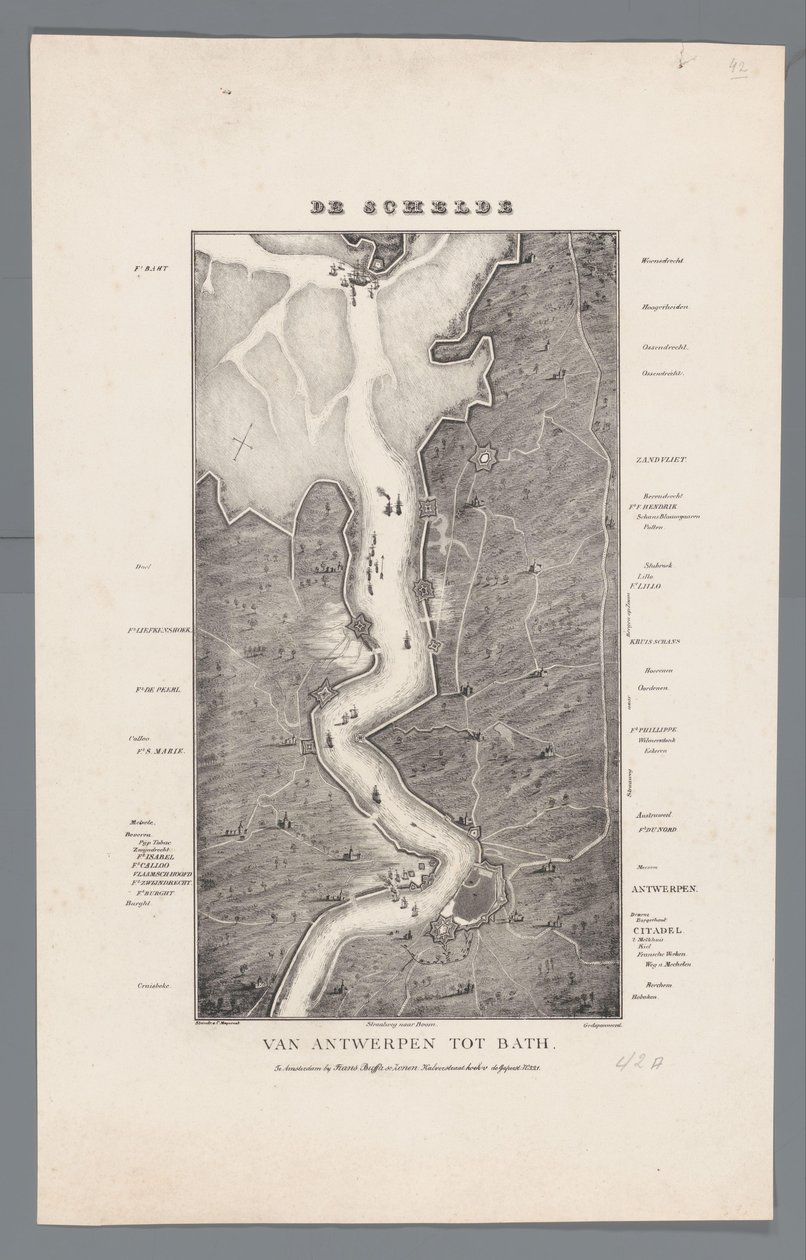 Walk of the Schelde fra Fort Bath til Antwerpen, 1832 Schelde fra Antwerpen til Bath (titel på objekt) af Willem Charles Magnenat