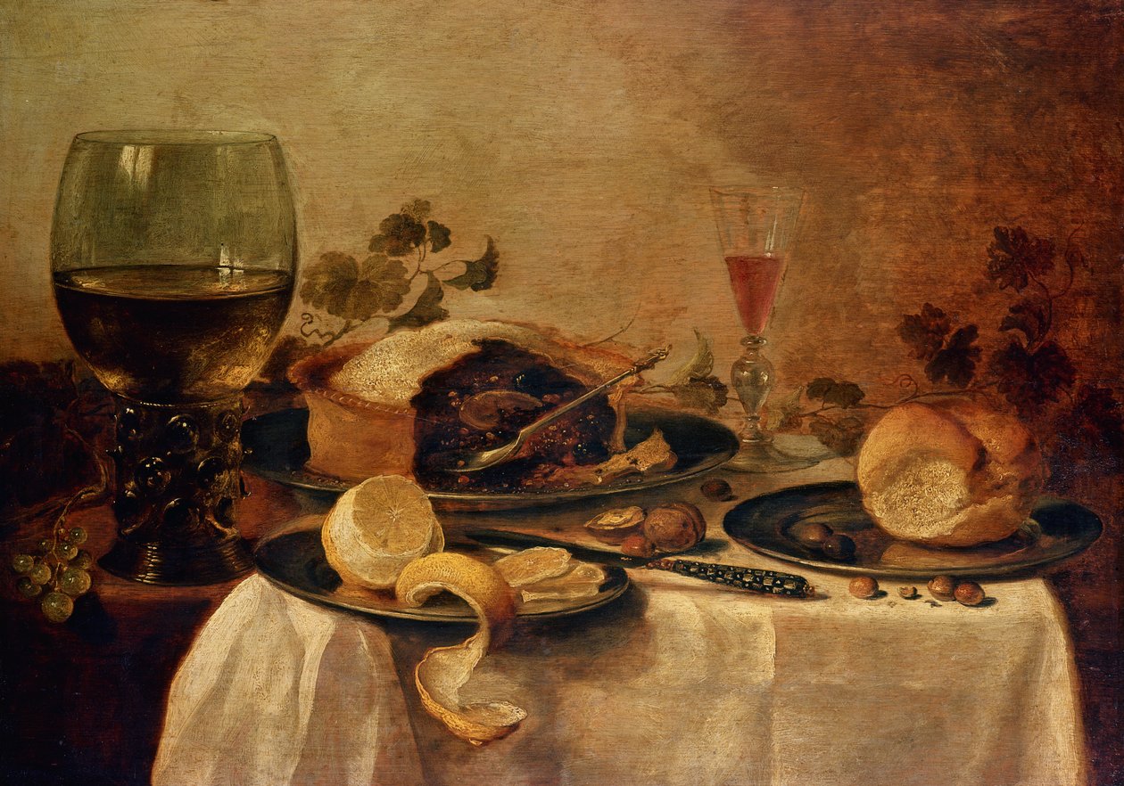 Stilleben med frugttærte, 1635 af Willem Claesz. Heda