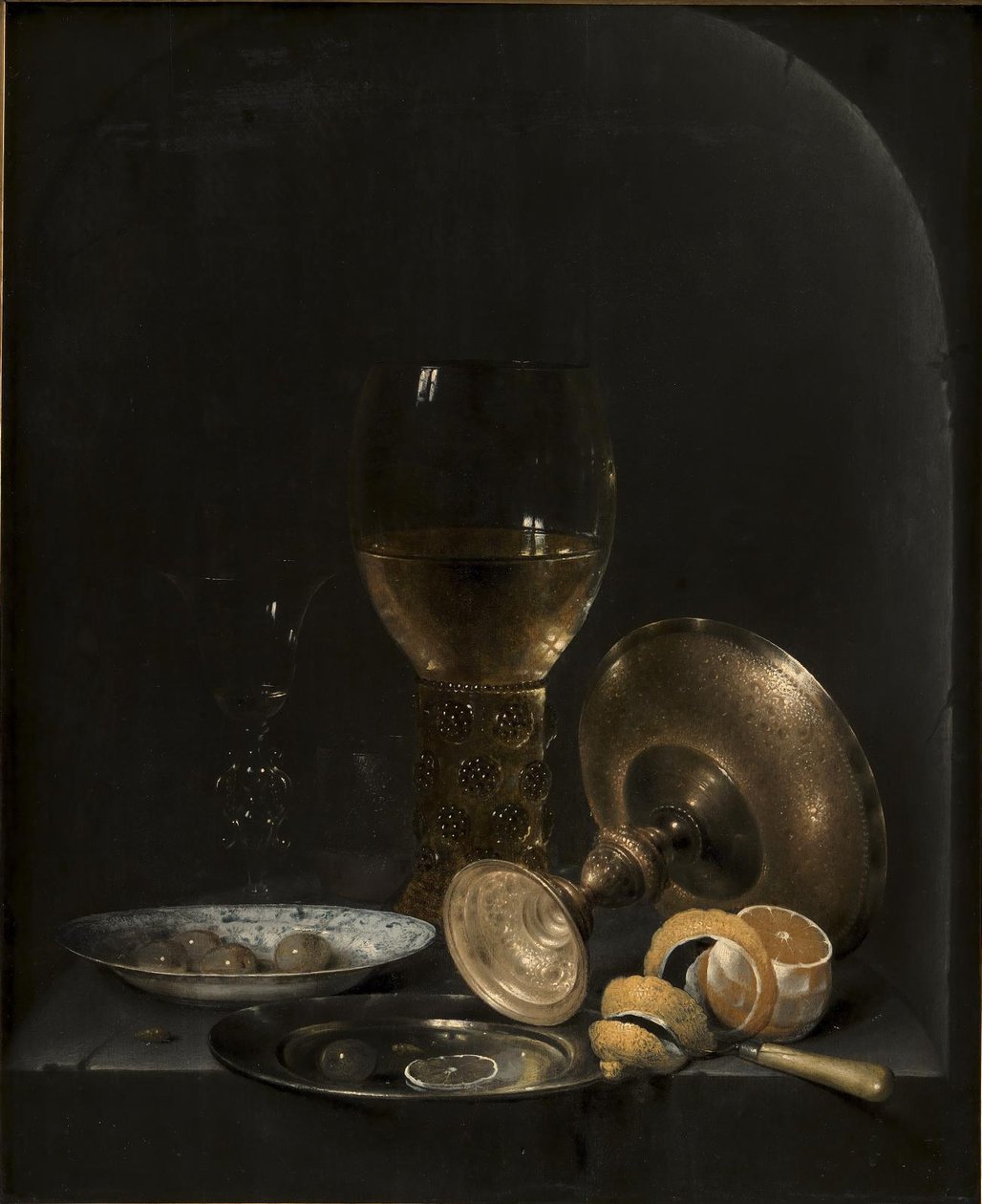 Stilleben. Morgenmadsstykke i en stenniche af Willem Claesz. Heda