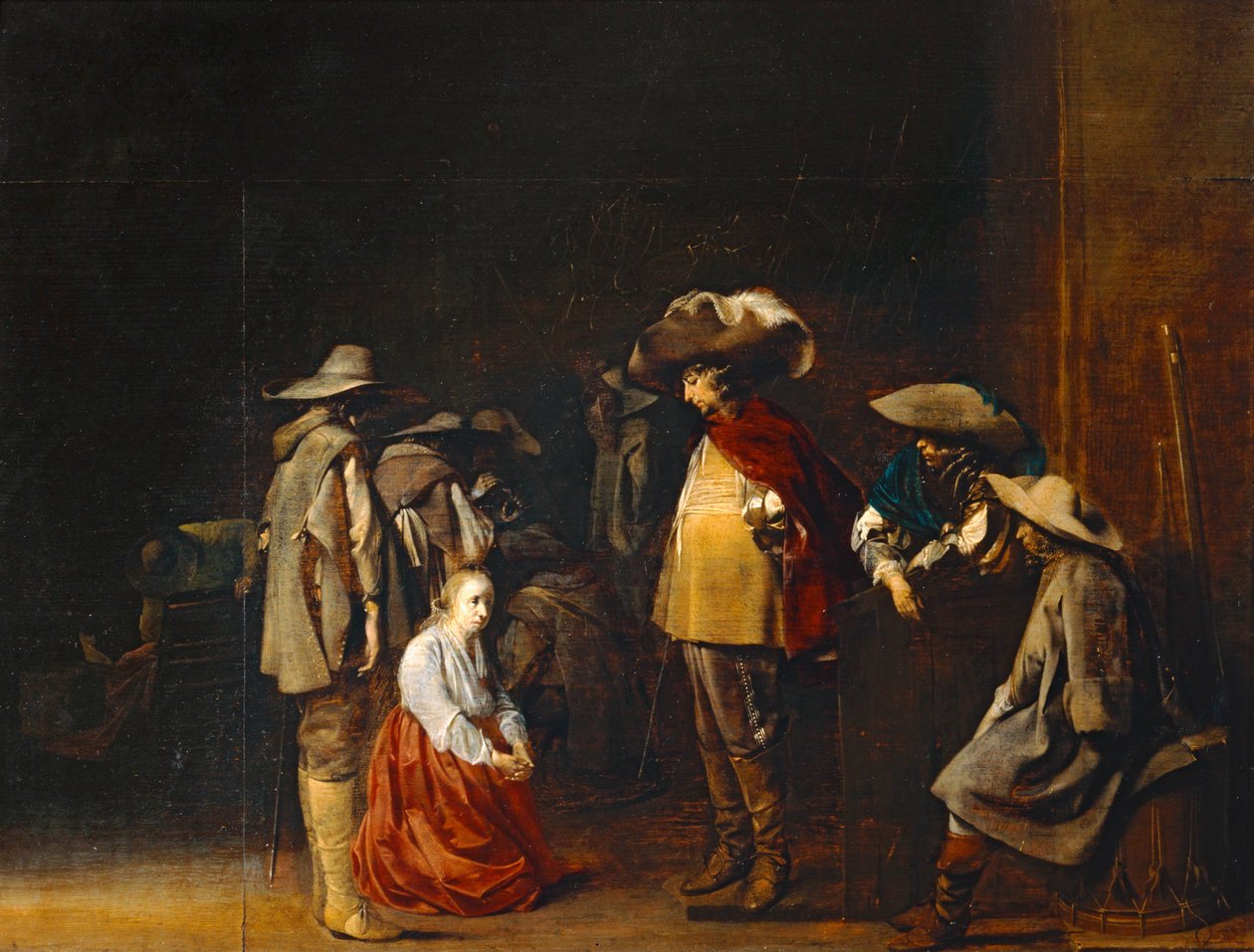 Corps de garde avec femme suppliant des soldats, dit aussi Les Maraudeurs - Vagter med kvinde, der bønfalder soldaterne, også kaldet The maraudeurs ... af Willem Cornelisz Duyster
