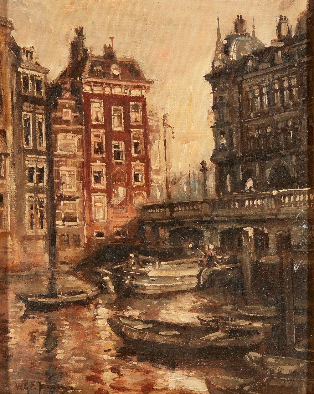 Bro over kanalen, Rotterdam (olie på lærred) af Willem Georg Frederik Jansen