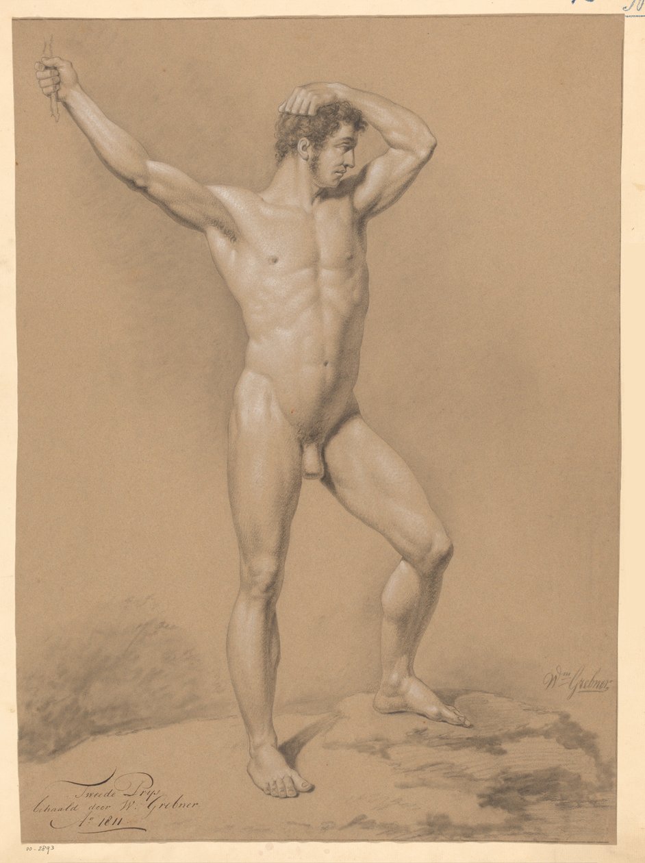 Stående nøgen mand, set forfra (2. præmie 1811) af Willem Grebner