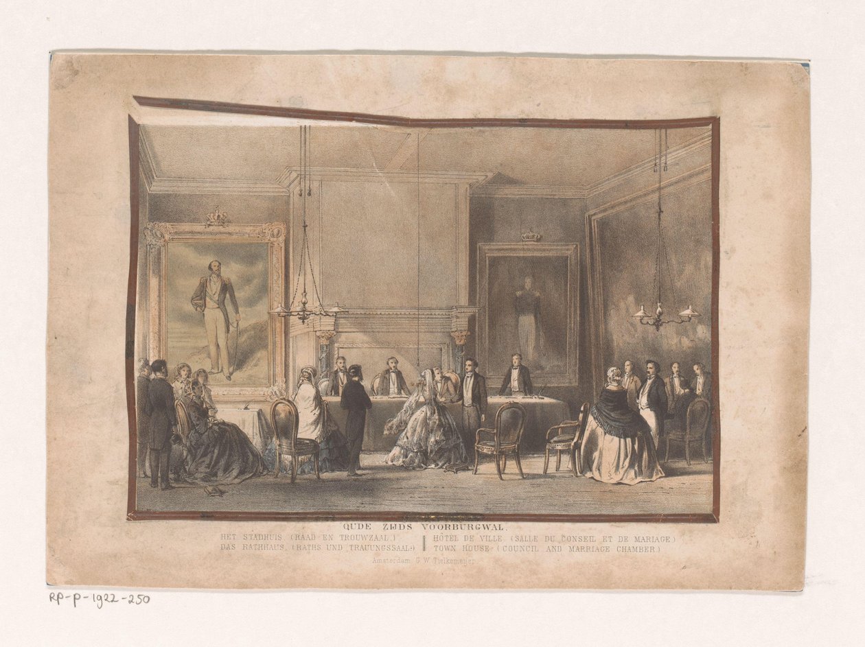 Råd og bryllupslokale i Amsterdam Gamle Zijds Voorburgwal. Rådhuset (råd og bryllupssal) (titel på objekt) af Willem Hekking jr.