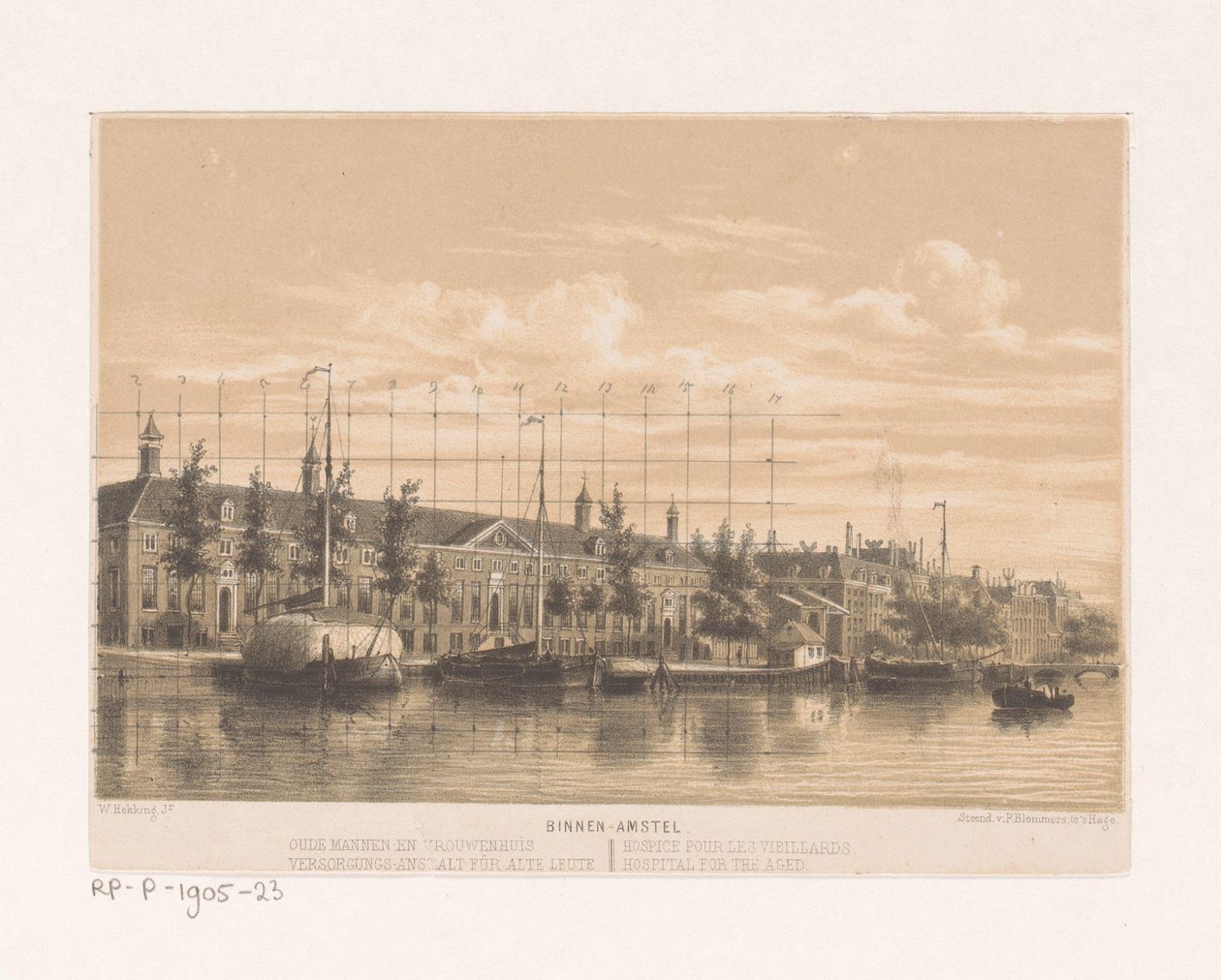 Plejehjem på Binnen Amstel i Amsterdam Gamle mænds og kvinders hus (titel på objekt) af Willem Hekking jr.