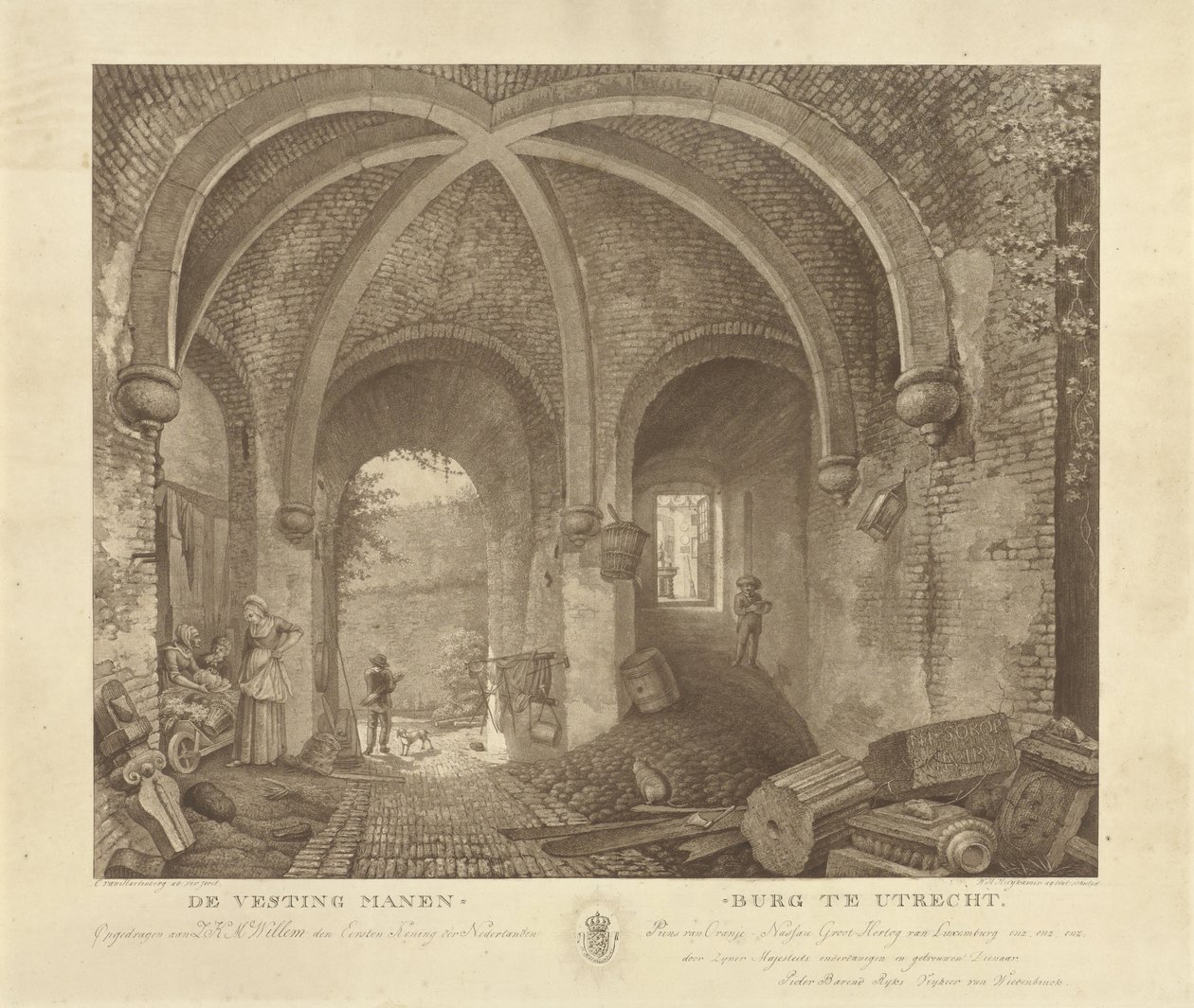 Figurer under en hvælving i Manenburg, Utrecht Manenburg-fæstningen i Utrecht (serietitel) af Willem Hendrik Hoogkamer