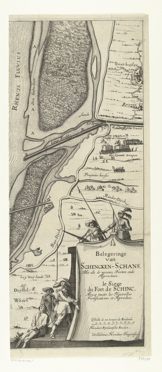 Beleg van Schenckenschans (højre side), 1635 Belejring af Schencken-Schans, med alle de nye forter og indfaldsvinkler af Willem Hondius