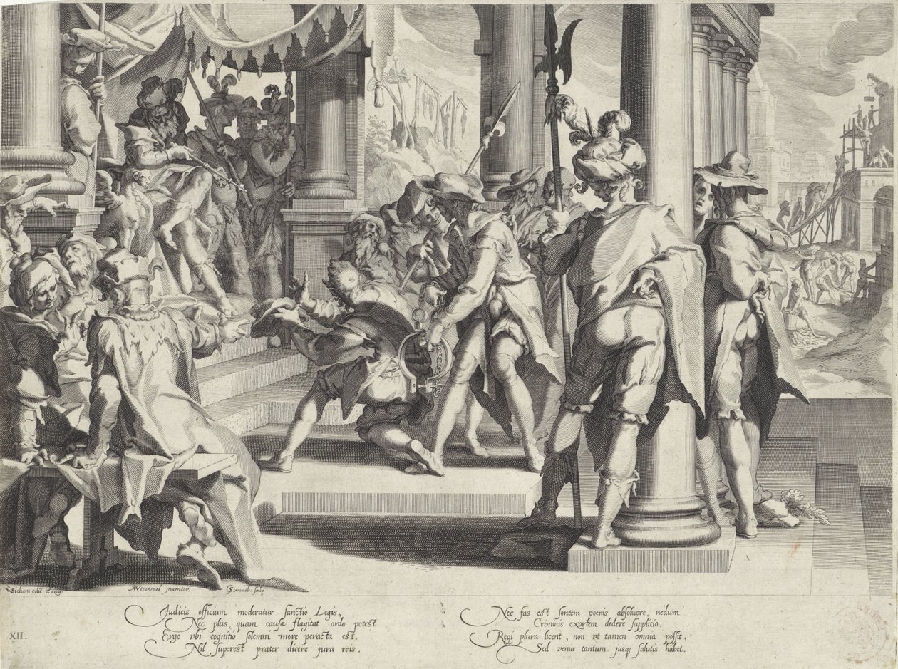 Allegori om lovens ukrænkelighed Thronus Justitiae (serietitel) af Willem Isaacsz. van Swanenburg