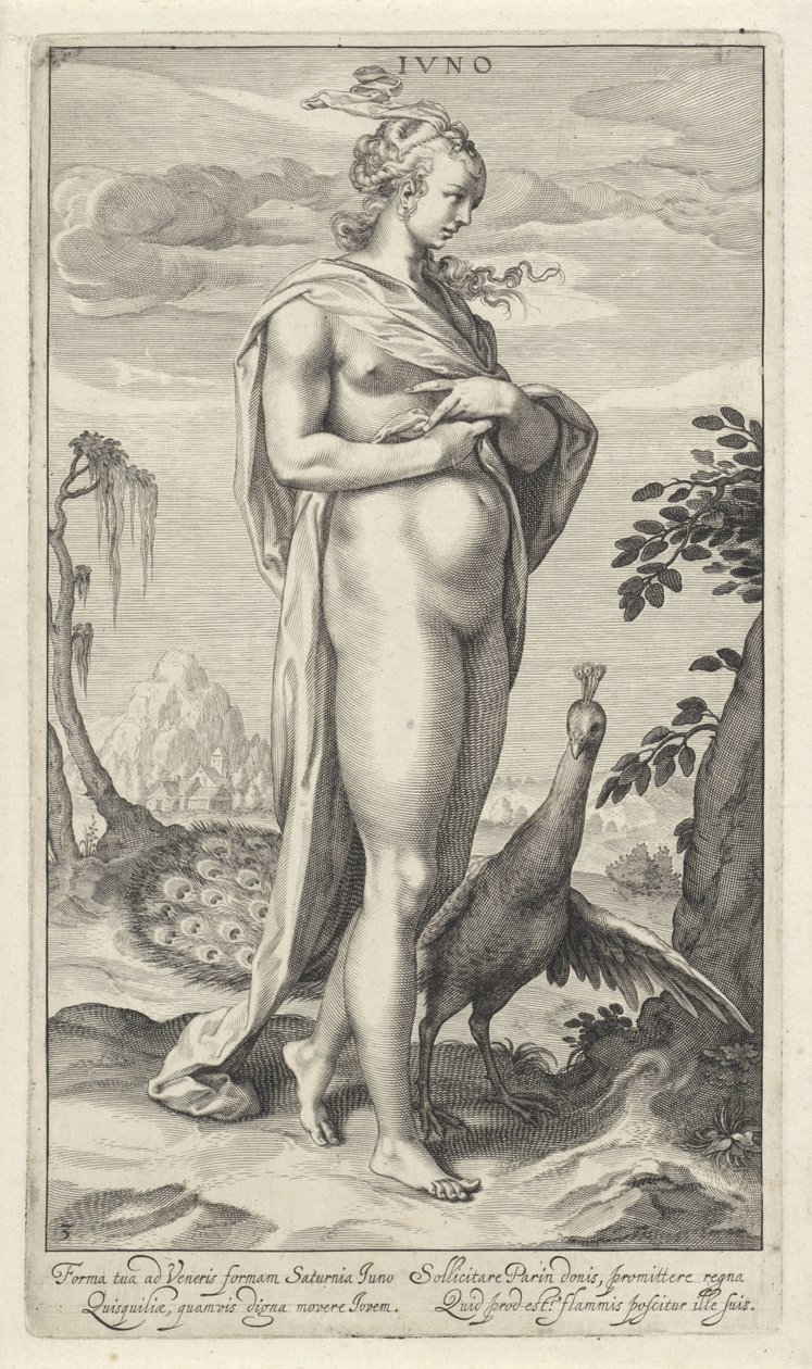 Juno med påfugl Iuno (titel på objekt) Judgment of Paris (serietitel) af Willem Isaacsz. van Swanenburg