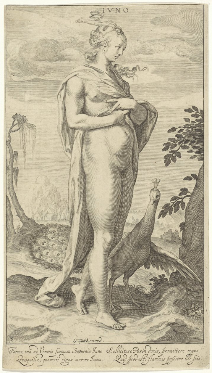 Juno med påfugl Iuno (titel på objekt) Judgment of Paris (serietitel) af Willem Isaacsz. van Swanenburg