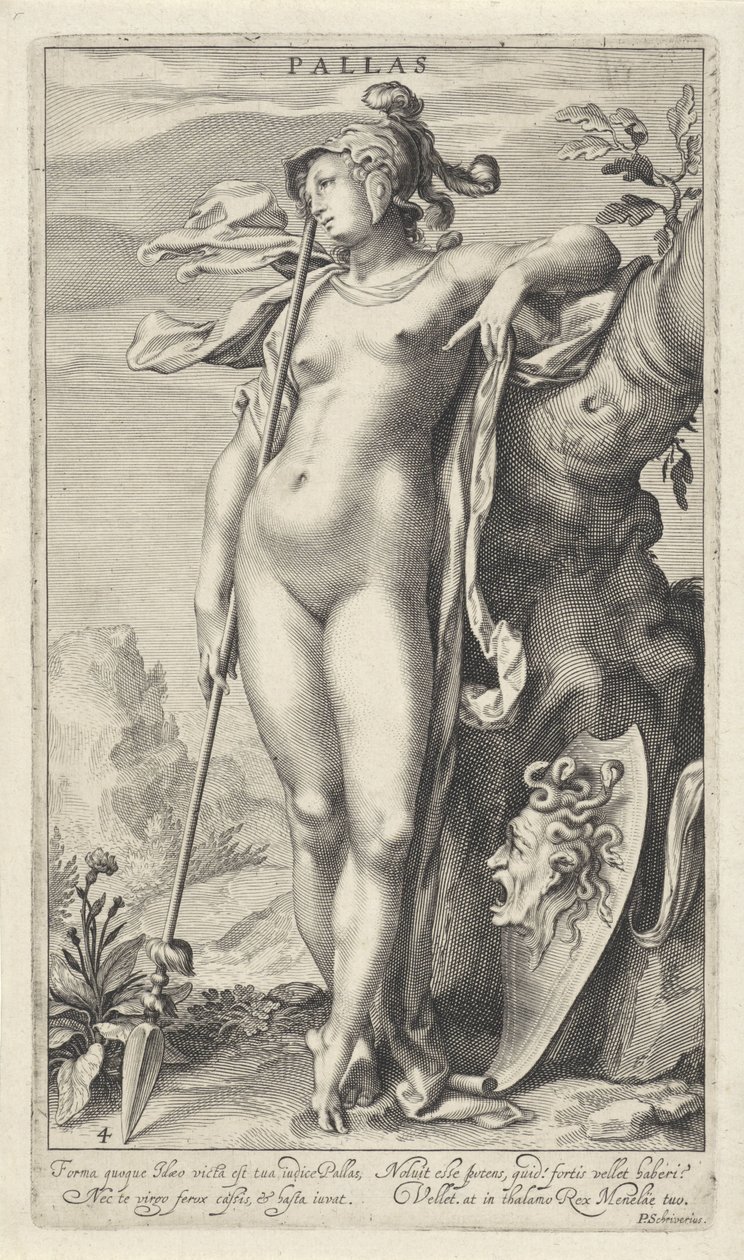 Minerva ved et træ Pallas (titel på objekt) Judgment of Paris (serietitel) af Willem Isaacsz. van Swanenburg