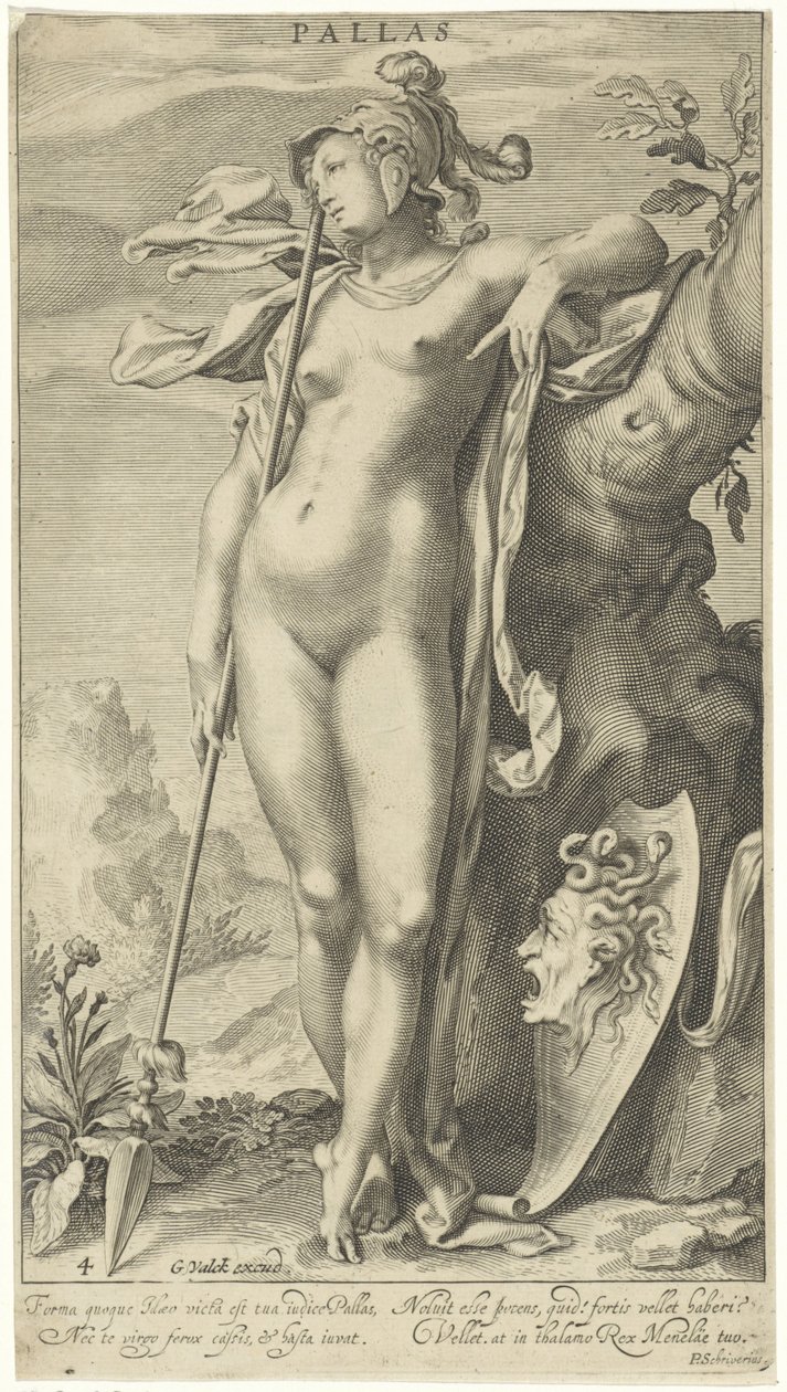 Minerva ved et træ Pallas (titel på objekt) Judgment of Paris (serietitel) af Willem Isaacsz. van Swanenburg
