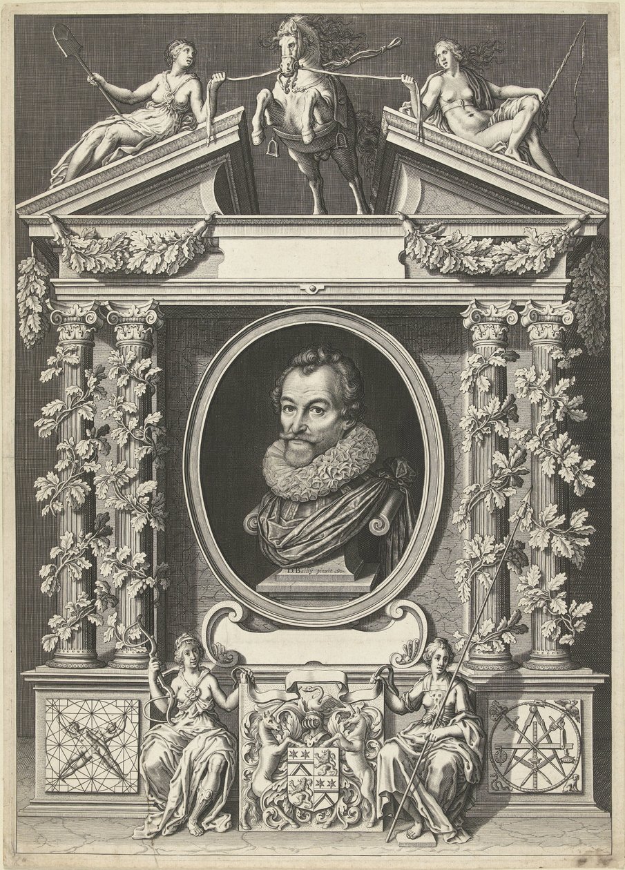 Portræt af Gerard Thibault i en arkitektonisk ramme af Willem Jacobsz Delff