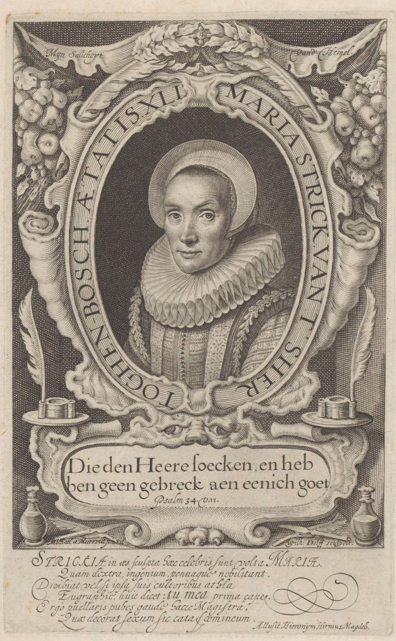Portræt af Maria Strick i en alder af 41 Skat mange eksempler og præsentation af forskellige skrifter (...) (serietitel) af Willem Jacobsz Delff