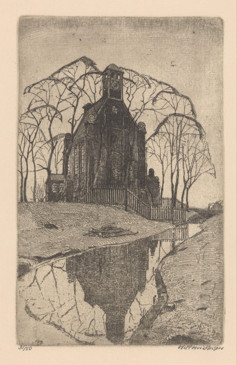 landsbykirke af Willem Jansen (graveur) (signed by artist)
