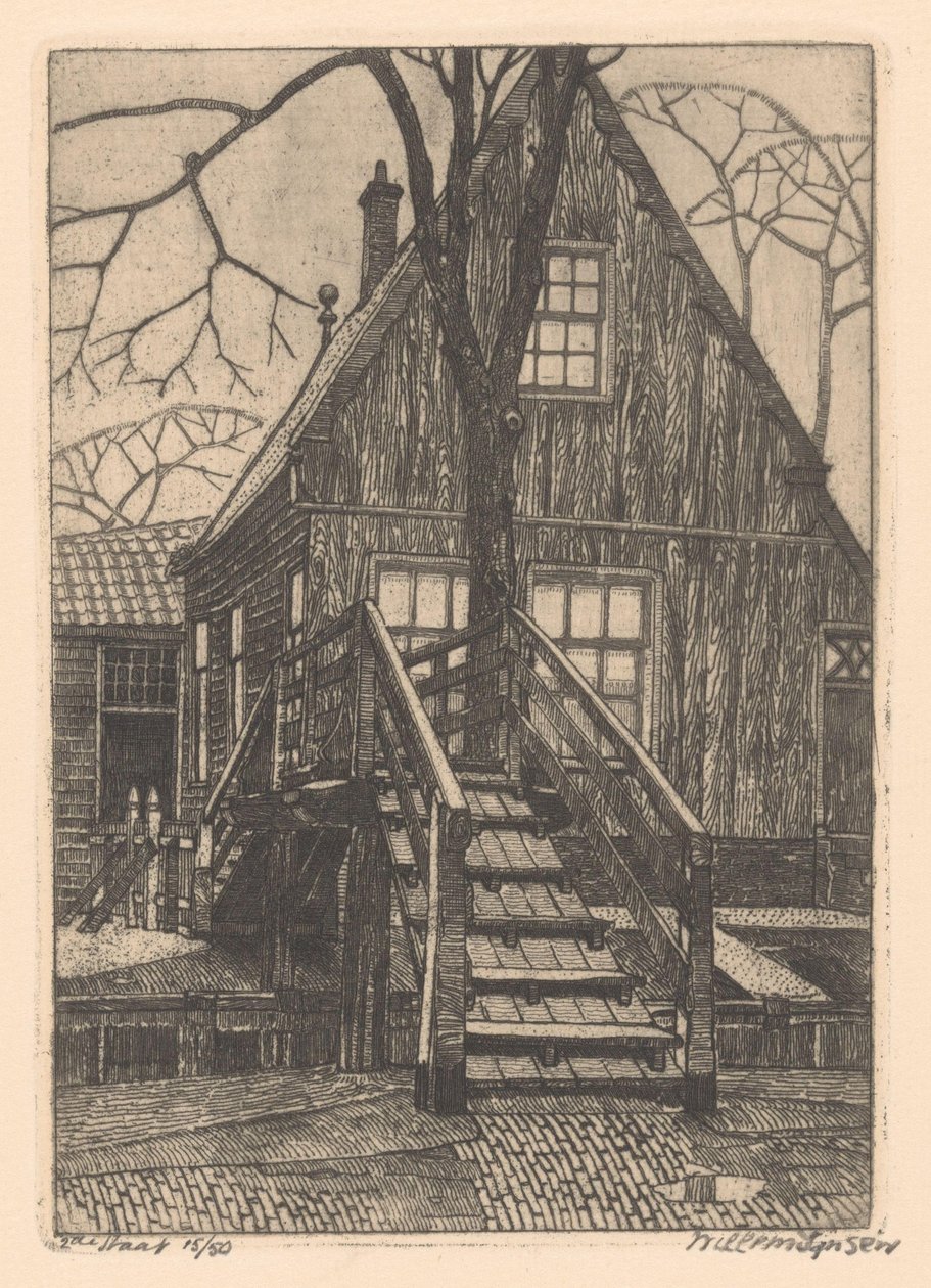 Hus med bro i Westzaan af Willem Jansen (graveur) (signed by artist)