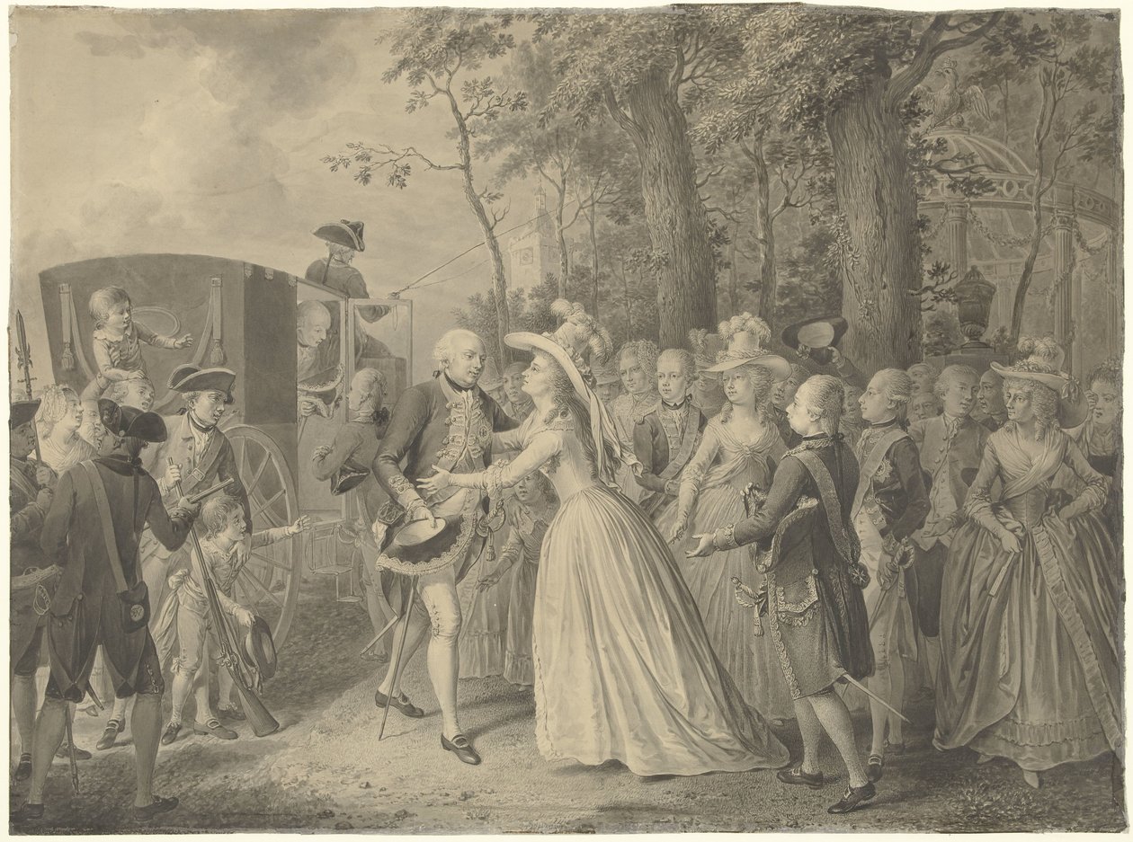 Møde mellem prinsesse Wilhelmina og hendes bror kong Frederik III af Preussen i Cleves, 1788 af Willem Joseph Laquy
