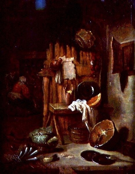 Et køkkeninteriør (olie på lærred) af Willem Kalf