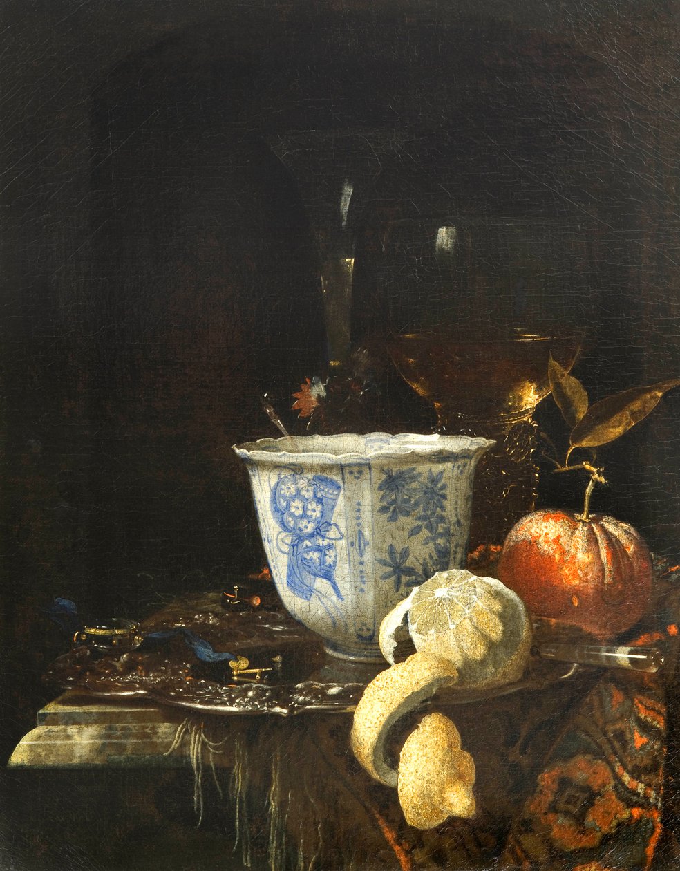 ""Stilleben med en kinesisk porcelænsskål" Maleri af Willem Kalf (1619-1693) Olie på lærred, 52,5x41,8 - Fondation Custodia af Willem Kalf