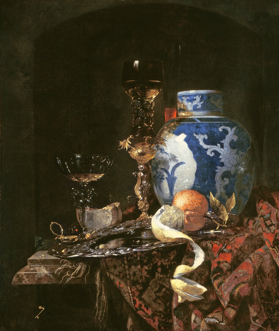 Stilleben med en kinesisk porcelænskrukke (olie på lærred) af Willem Kalf