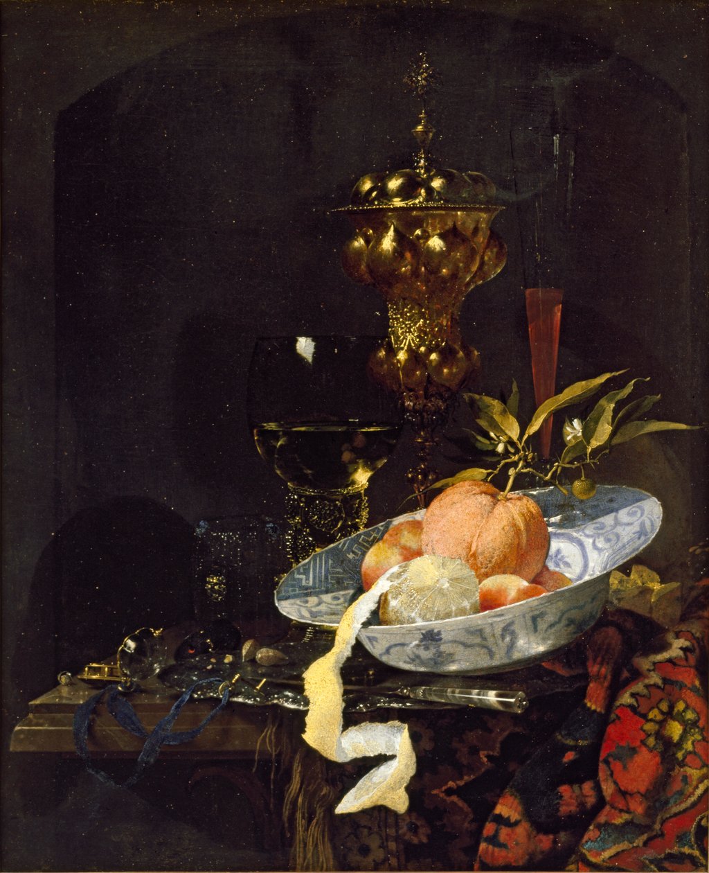 Stilleben med et orientalsk tæppe, begyndelsen af 1660