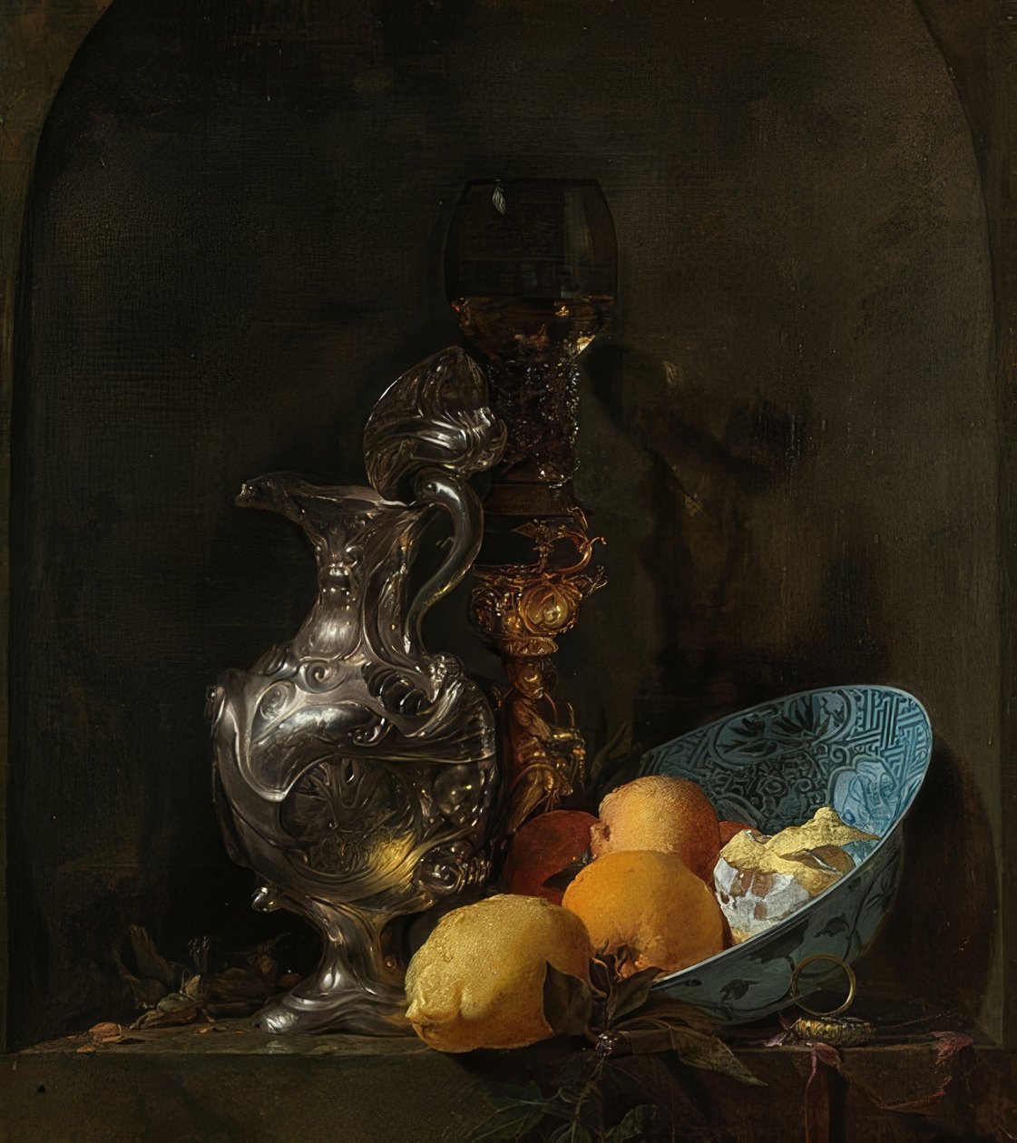 Stilleben med sølvkande og porcelænsskål. 1655-60 af Willem Kalf