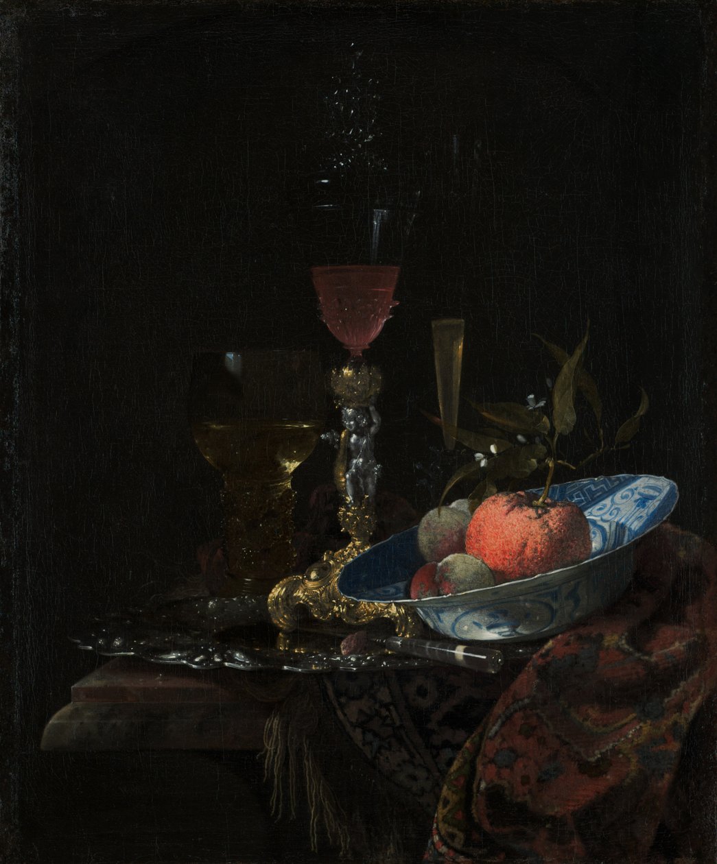 Vinglas og en skål med frugt, 1663 af Willem Kalf
