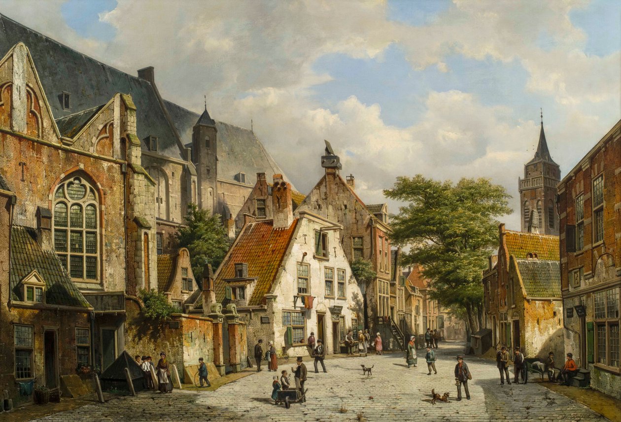 En hollandsk gadescene om sommeren, 1800-tallet af Willem Koekkoek
