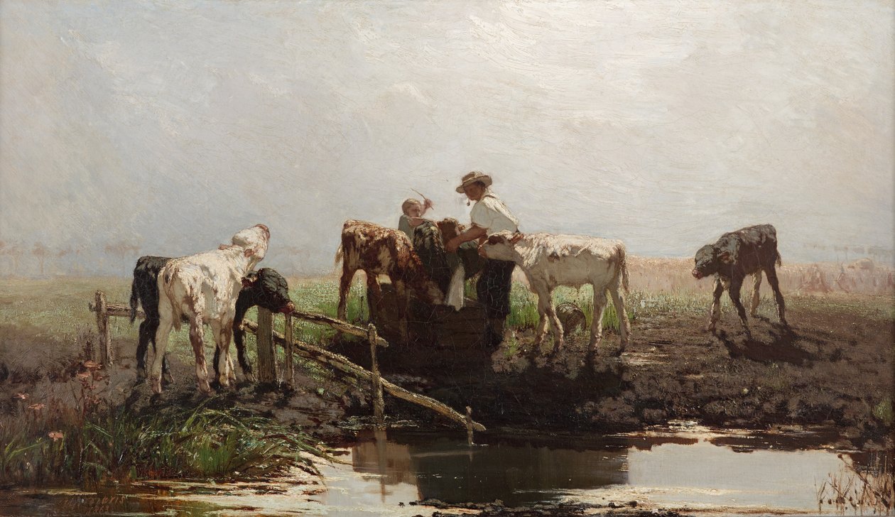Kalve ved en dam, 1863 af Willem Maris