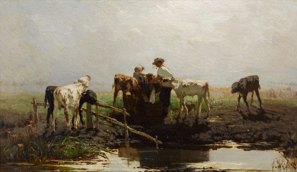 Hollandsk: Kalve ved et trug Kalve ved et trug af Willem Maris