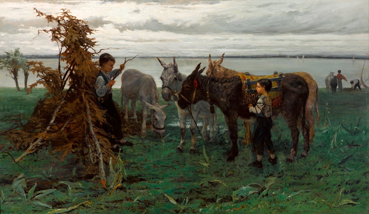 ""Garcons gardant des anes"" (Drenge der hyrer æsler) Peinture de Willem Maris (1844-1910) - 1865 - Olie på lærred Dim 90,3x138 cm Gemeentemuseum Haag af Willem Maris