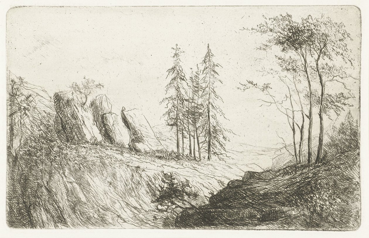 Bjerglandskab med træer af Willem Matthias Jan van Dielen