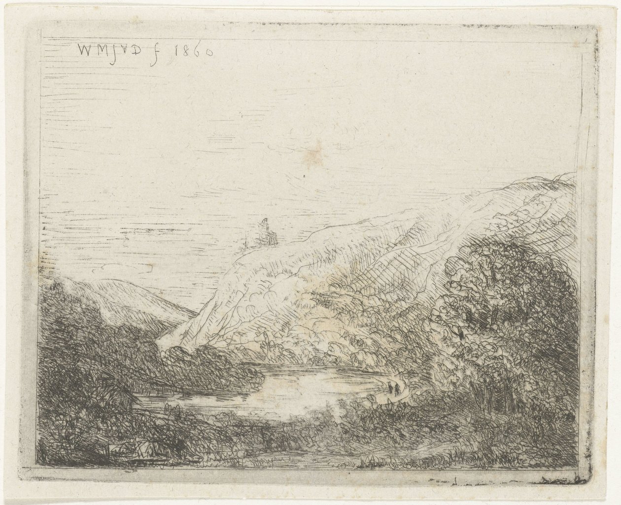 Bjerglandskab med flod af Willem Matthias Jan van Dielen