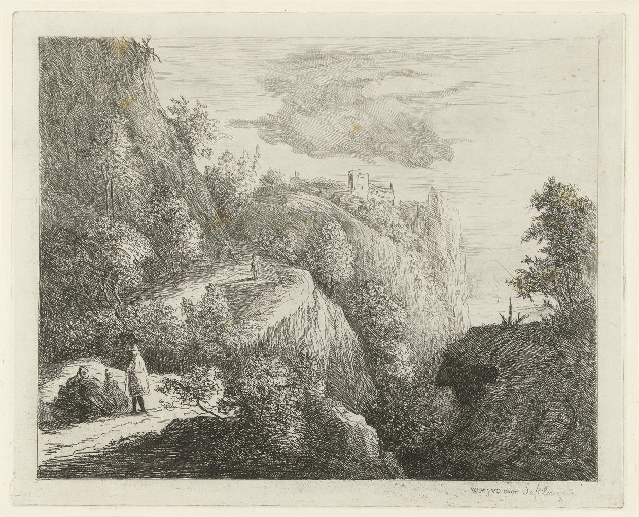 Bjerglandskab med hvilende figurer i siden af ​​vejen af Willem Matthias Jan van Dielen