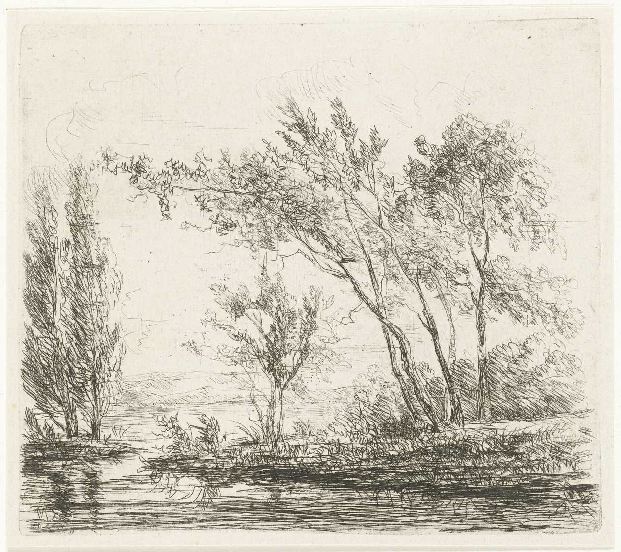 Landskab med træer ved vandet af Willem Matthias Jan van Dielen