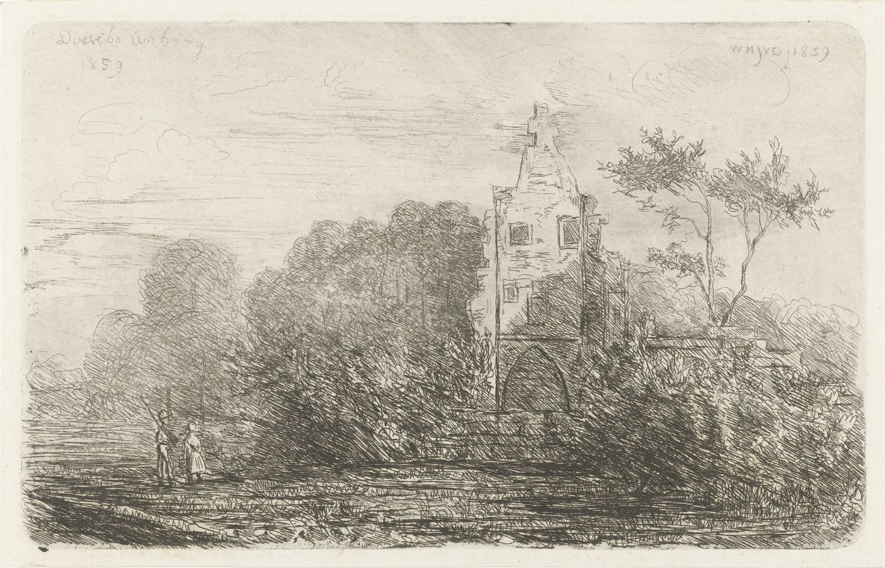 Landskab med ruin og to figurer af Willem Matthias Jan van Dielen