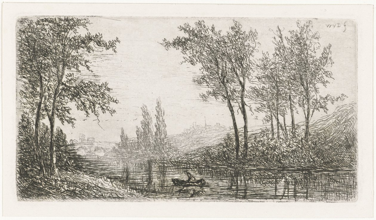 Flodlandskab med en båd af Willem Matthias Jan van Dielen