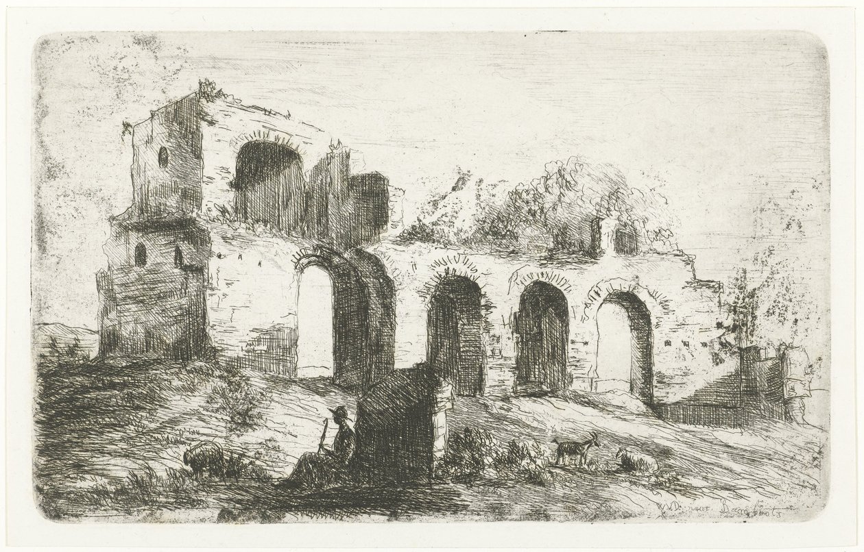 Sydlandskab med Ruin og Hyrde med Kvæg af Willem Matthias Jan van Dielen
