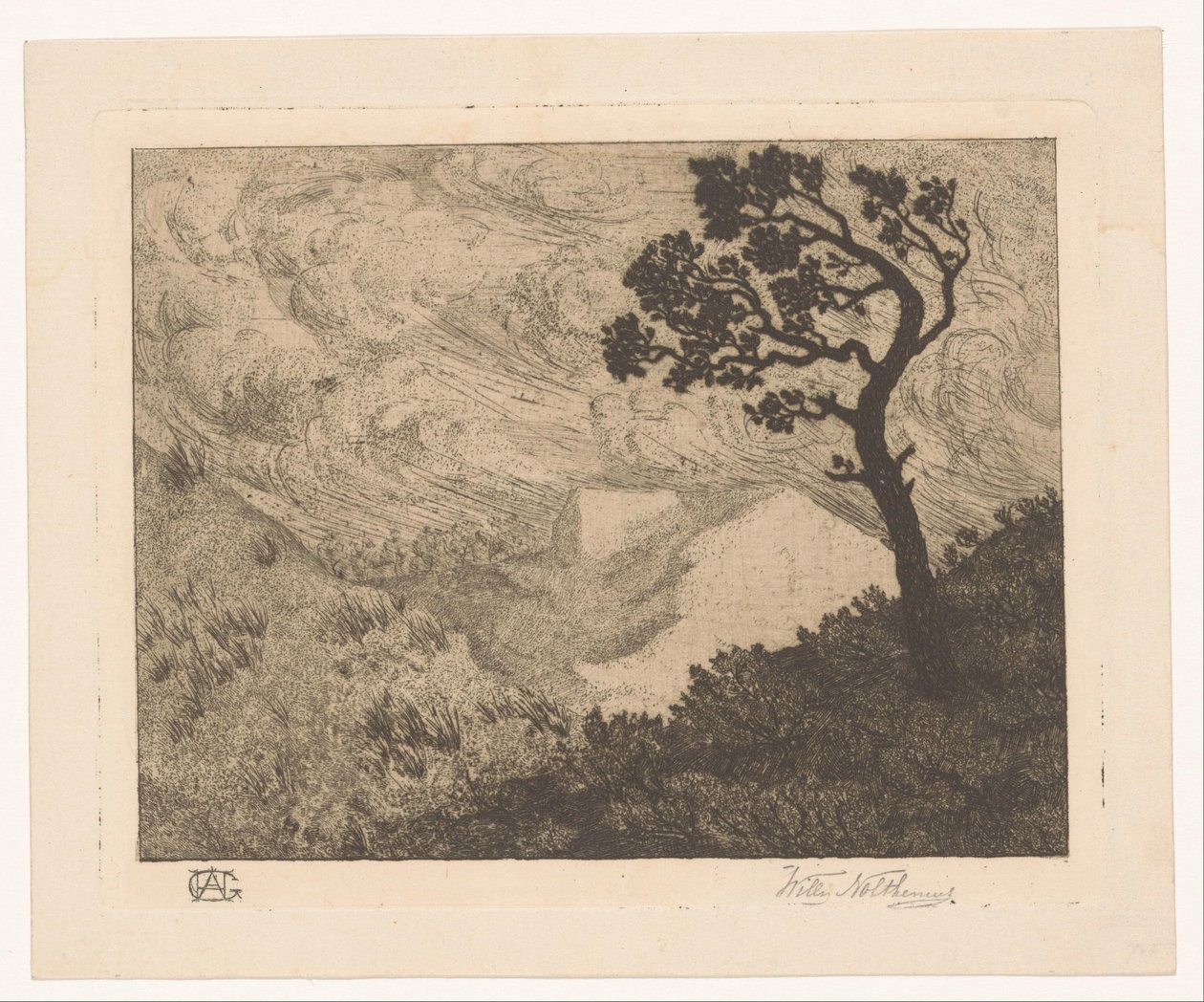 Træ i et bakket landskab af Willem Nolthenius (signed by artist)