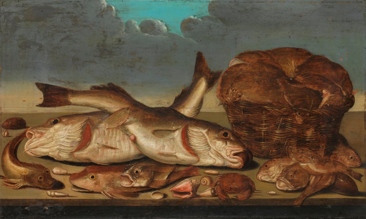 Stilleben med fisk af Willem Ormea