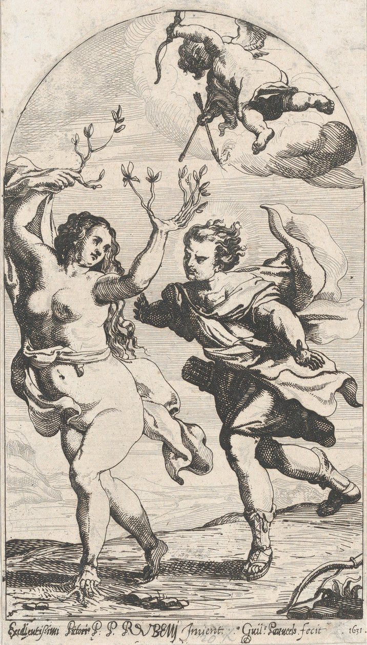 Daphne flygter fra Apollo, med Amor over hovedet, 1631. af Willem Panneels