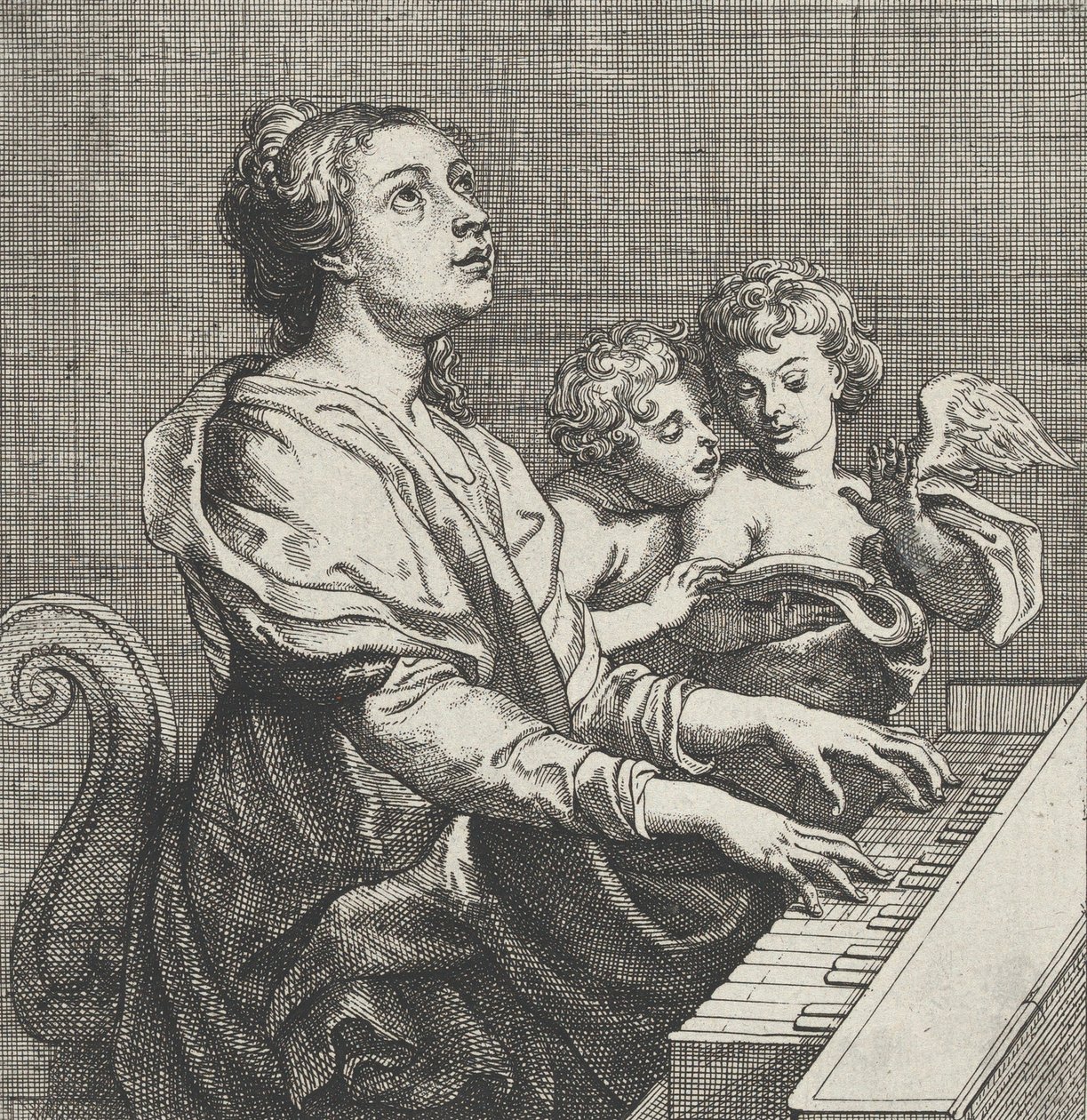Sankt Cecilia spiller orgel med to putti til højre, ca. 1631. af Willem Panneels