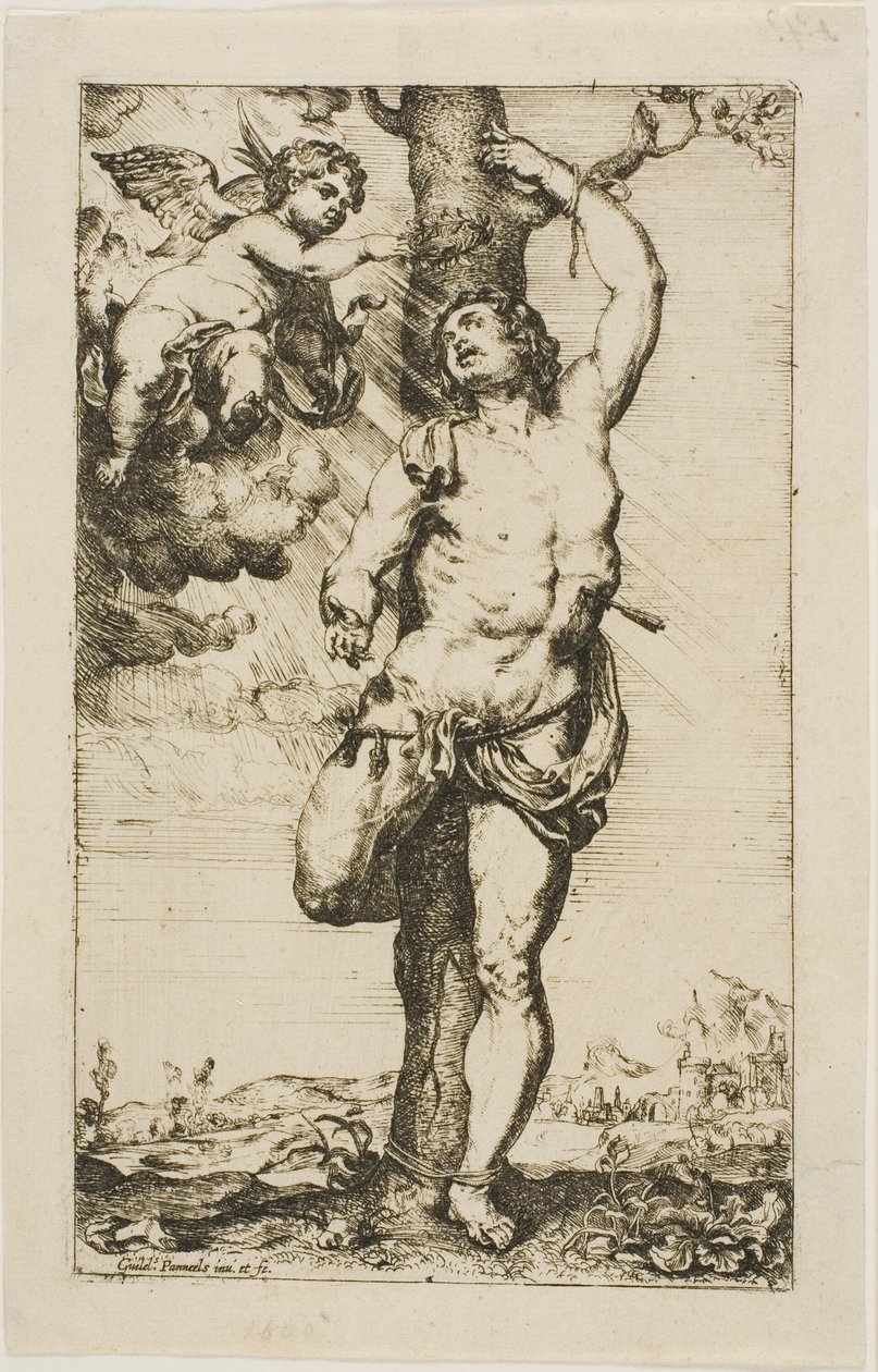 Saint Sebastian kronet af en engel af Willem Panneels
