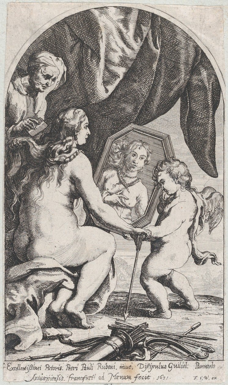 Venus før et spejl, som Cupid holdt, mens hendes hår kæmpes af en gammel kvinde, 1631. af Willem Panneels