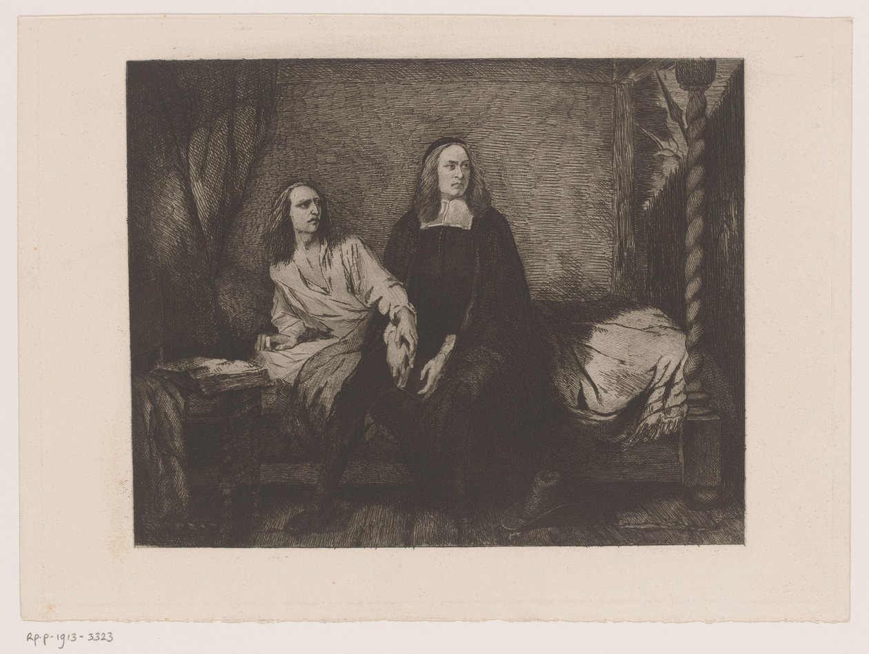 De Witt-brødrene sidder på en seng i fængselsporten af Willem Philip van der Veken (attributed to)