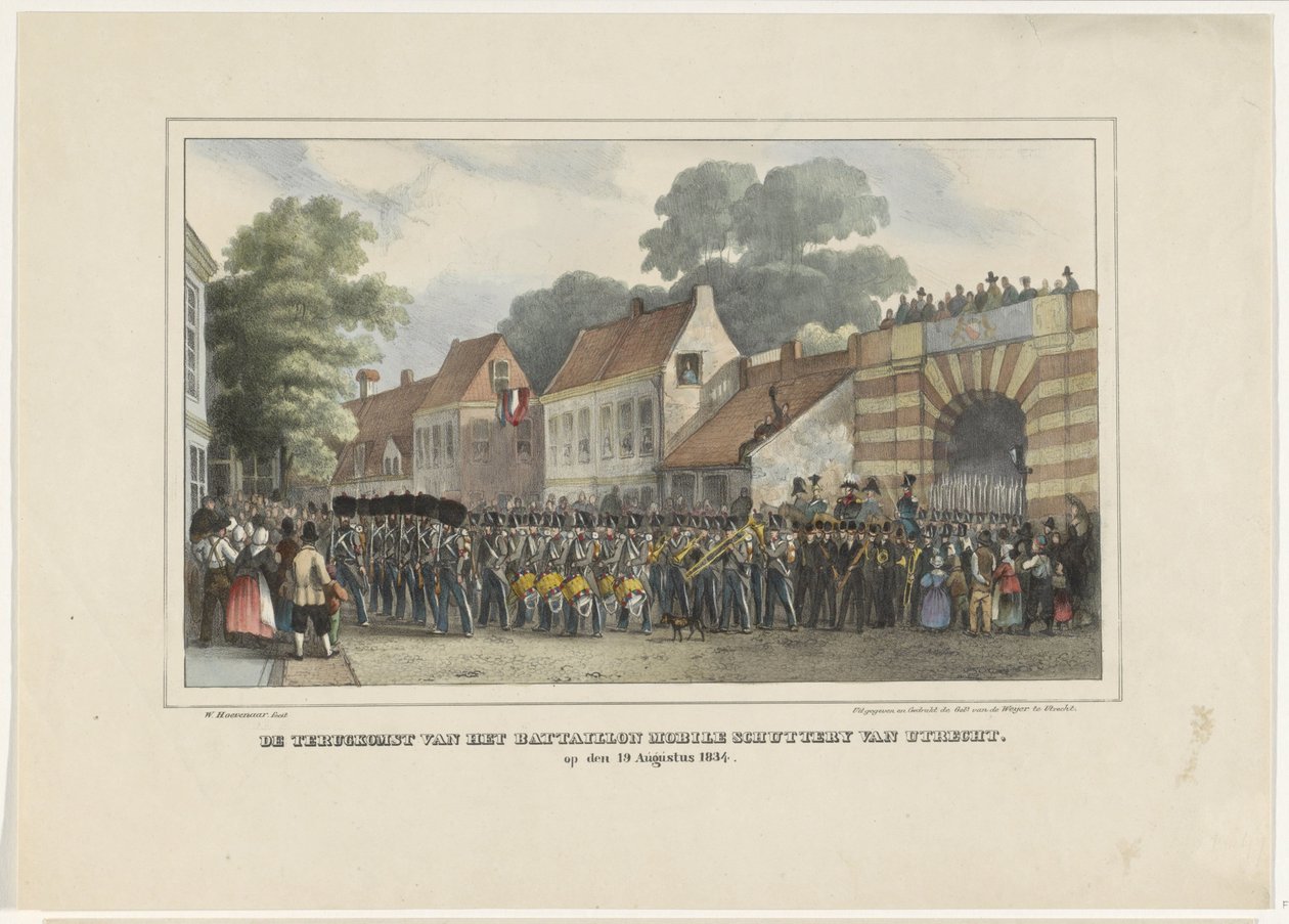 Bataillon Mobile Schuttery i Utrecht vender tilbage den 19. august 1834 (titel på objekt) af Willem Pieter Hoevenaar